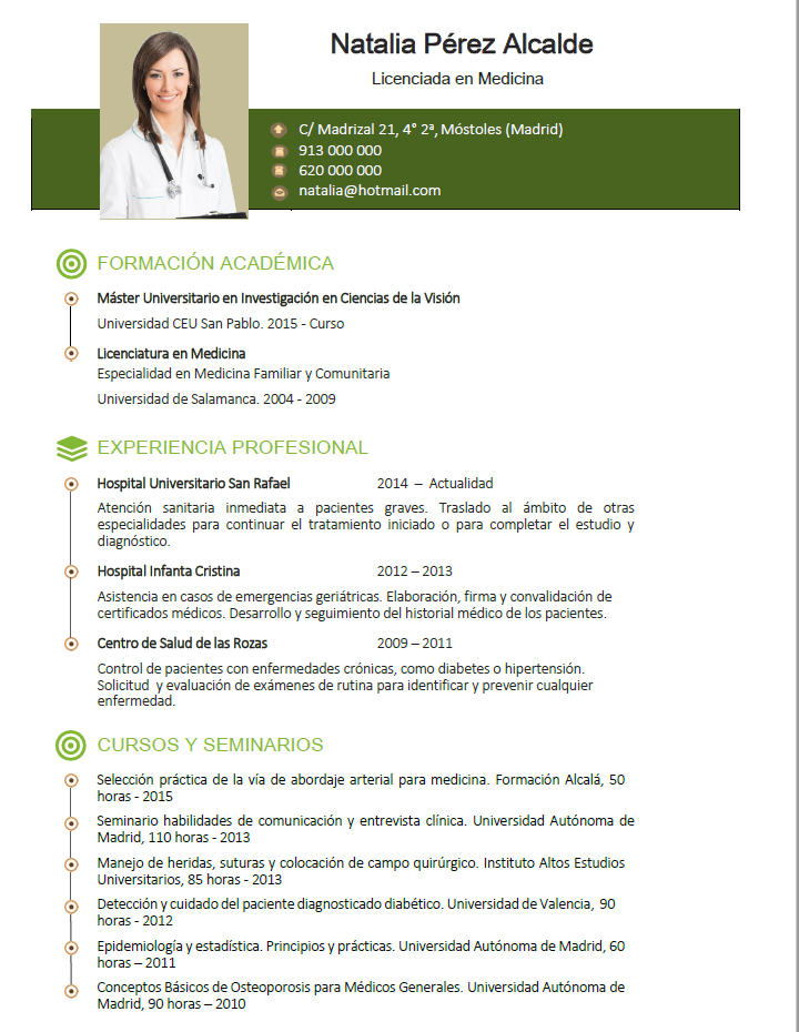 Curriculum De Medicos O Enfermeras Plantillas De Cv Para Hospitales