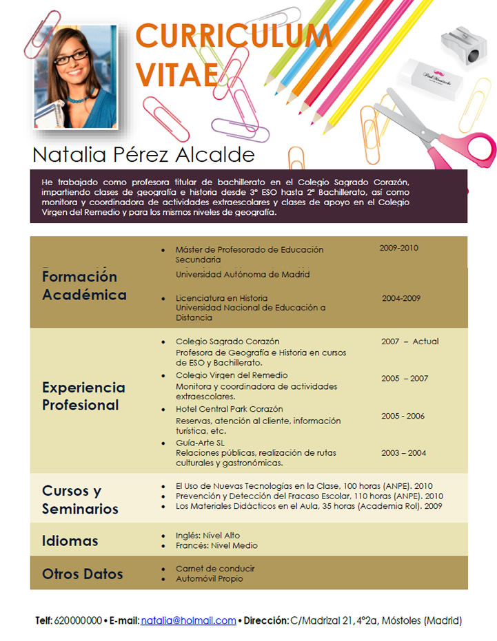 modelo de curriculum vitae profesora