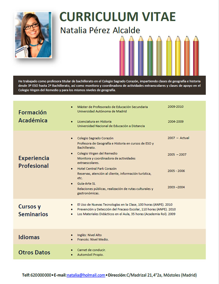 Curriculum vitae modelo profesor de historia